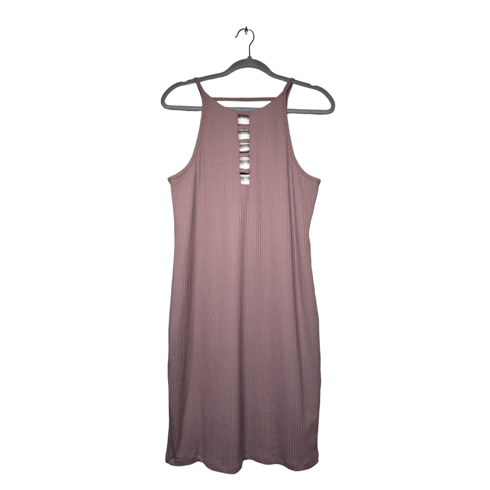 Victoria Sport Brown Dress Large Ribbed Bodycon Ladder Back Sleeveless Lined